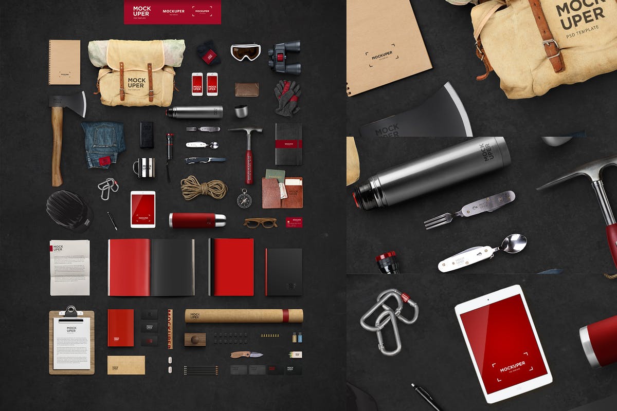 运动户外野外求生品牌场景样机模板 Travel Brutal Branding Mockup