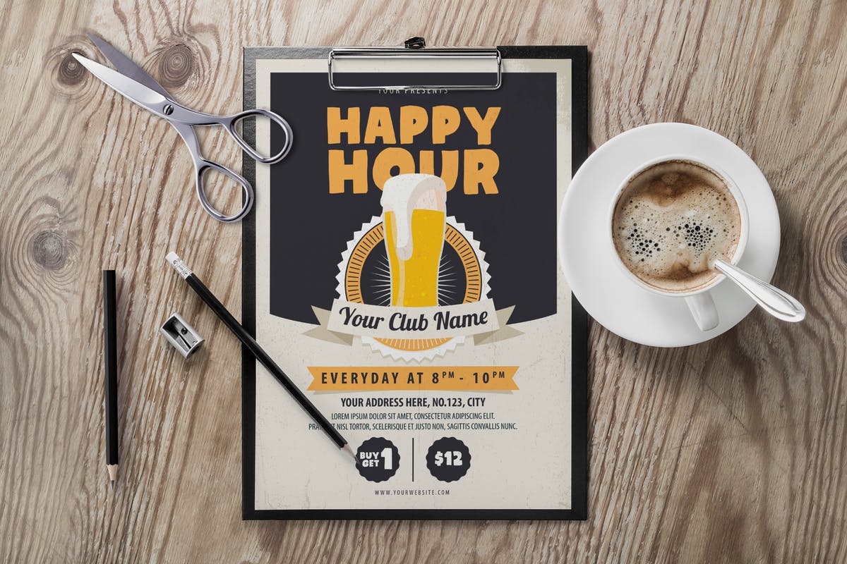 欢乐时光欢聚时光活动海报模板 Happy Hour Flyer