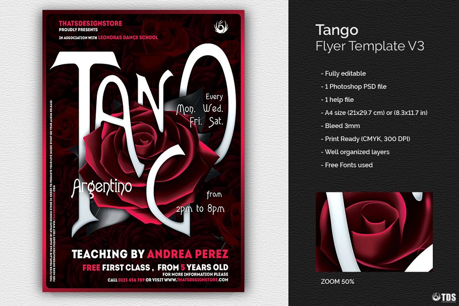 探戈舞蹈晚会宣传PSD模板V3 Tango Flyer PSD V3