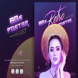 80年代复古风格海报设计样式PS动作 80s Retro Poster Action