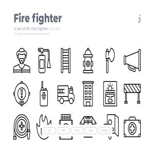 30枚消防员/消防主题Outline风格矢量图标 30 Fire fighter Icons – Outliner