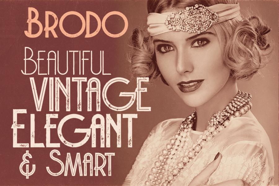 独特的复古或artdeco风格定制无衬线字体 Brodo Thin Grunge Font