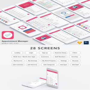 一流设计素材网下午茶：专业干净的约会管理类APP UI Kits下载[psd,sketch]