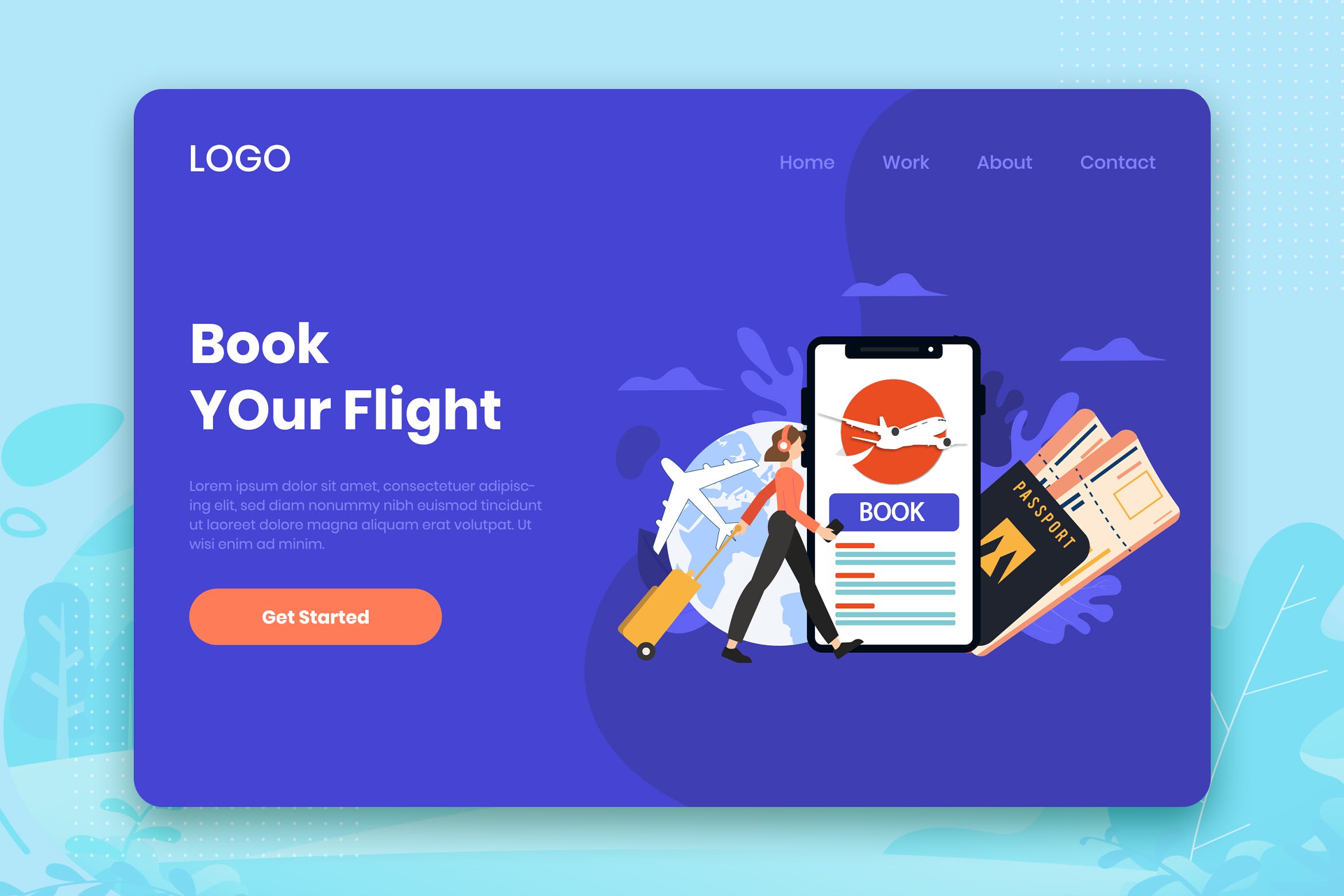 机票预订场景网站着陆页设计模板 Book your flight landing page template