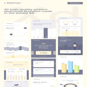 高质量 iOS APP 数据报表设计套件 Statmen XD iOS Ui Kit – Statistic [For Adobe XD]