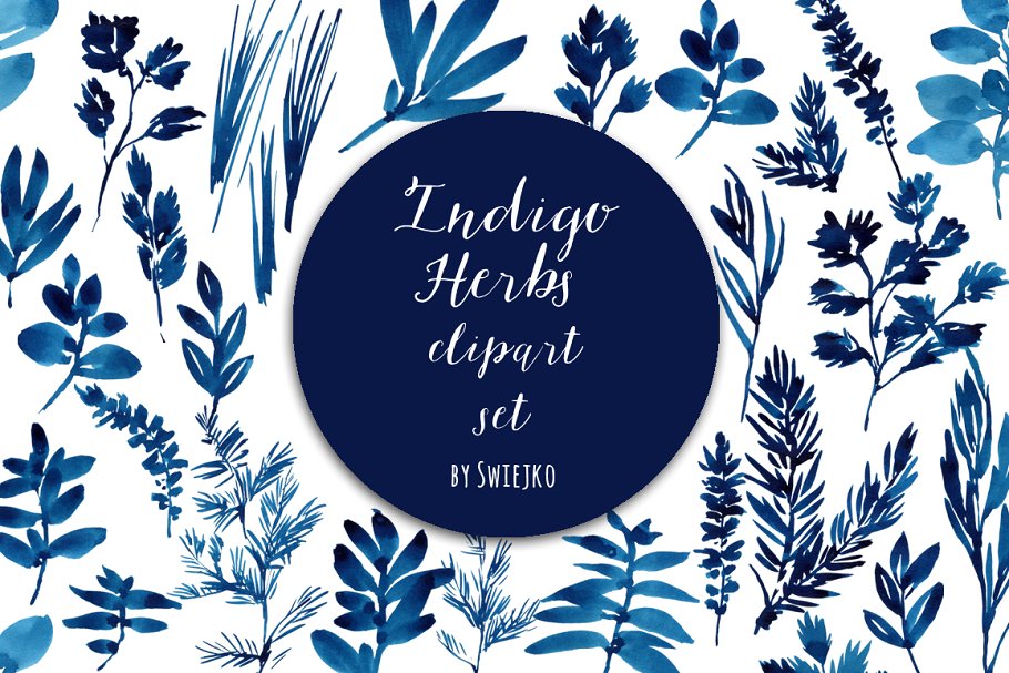 草本水彩剪贴画 Watercolor Herbs, leaves