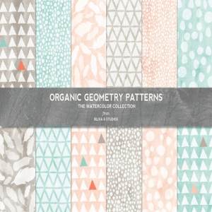 有机几何水彩图案纹理 Organic Geometry Watercolor Patterns