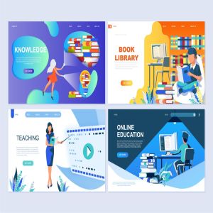 在线培训教育主题扁平化设计着陆页概念插画 Set of Landing Page Templates Flat Concept
