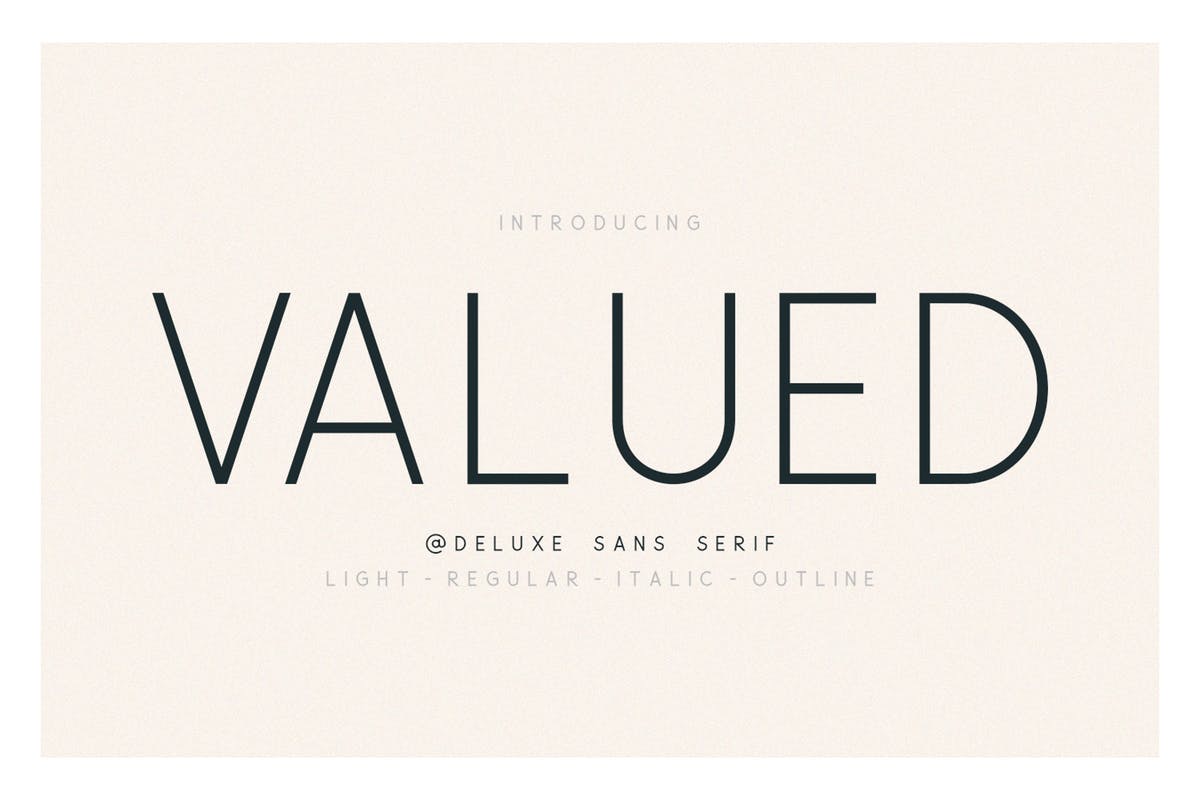 极简主义实心/空心无衬线英文字体家族 Valued – A Deluxu Sans Serif Family