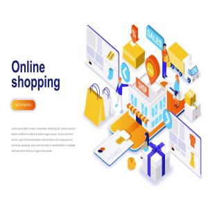 在线购物电子商务等距概念插画 Online Shopping Isometric Concept