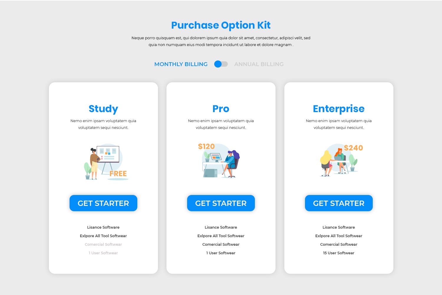 网站服务多套餐价格表单UI设计模板 Pricing Table
