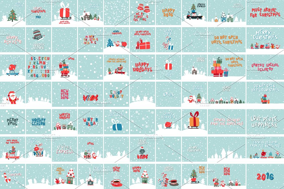 圣诞节新年主题矢量插画合集 New Year 2016! 64 Illustrations!