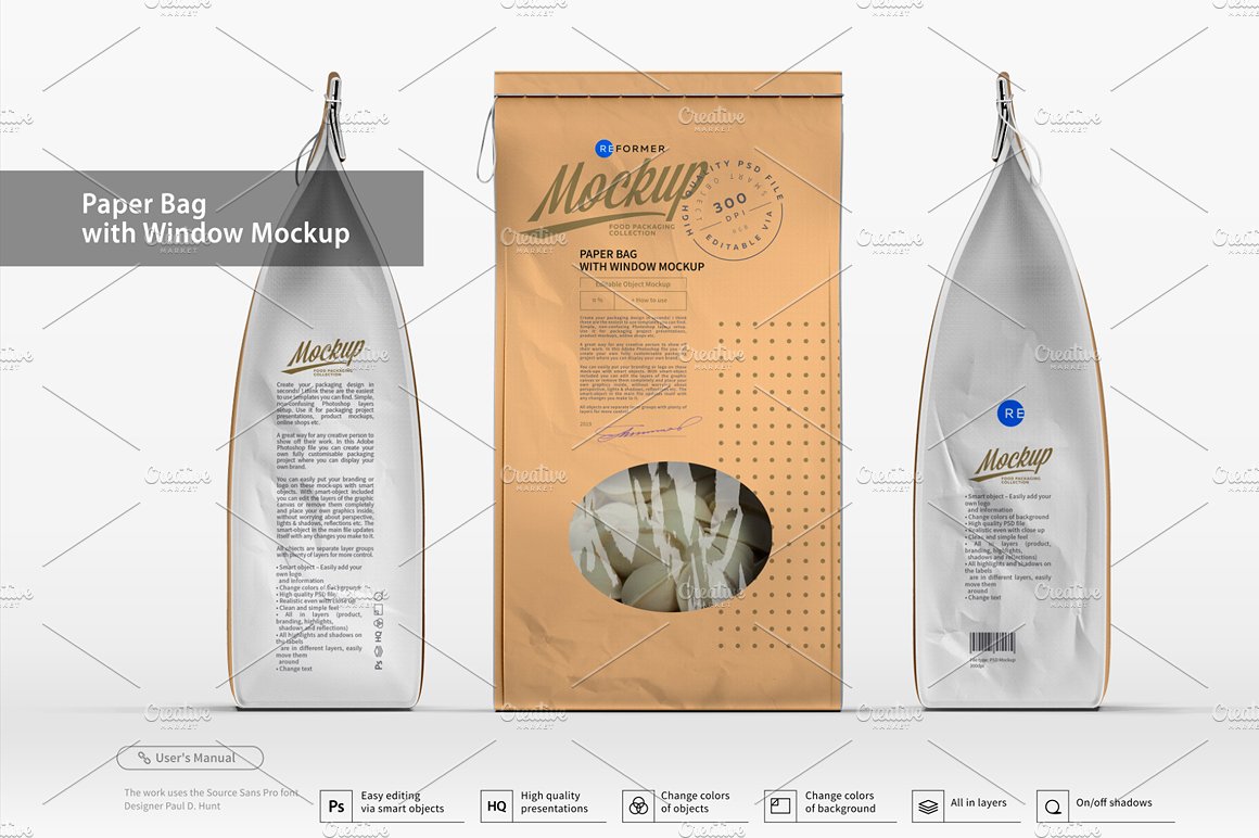 高品质的包装纸袋展示样机 Paper Bag with Window Mockup [psd]