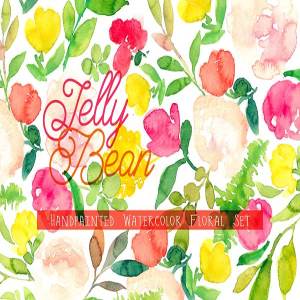 手绘水彩花卉剪贴画合集 Jelly Bean – Watercolor Floral