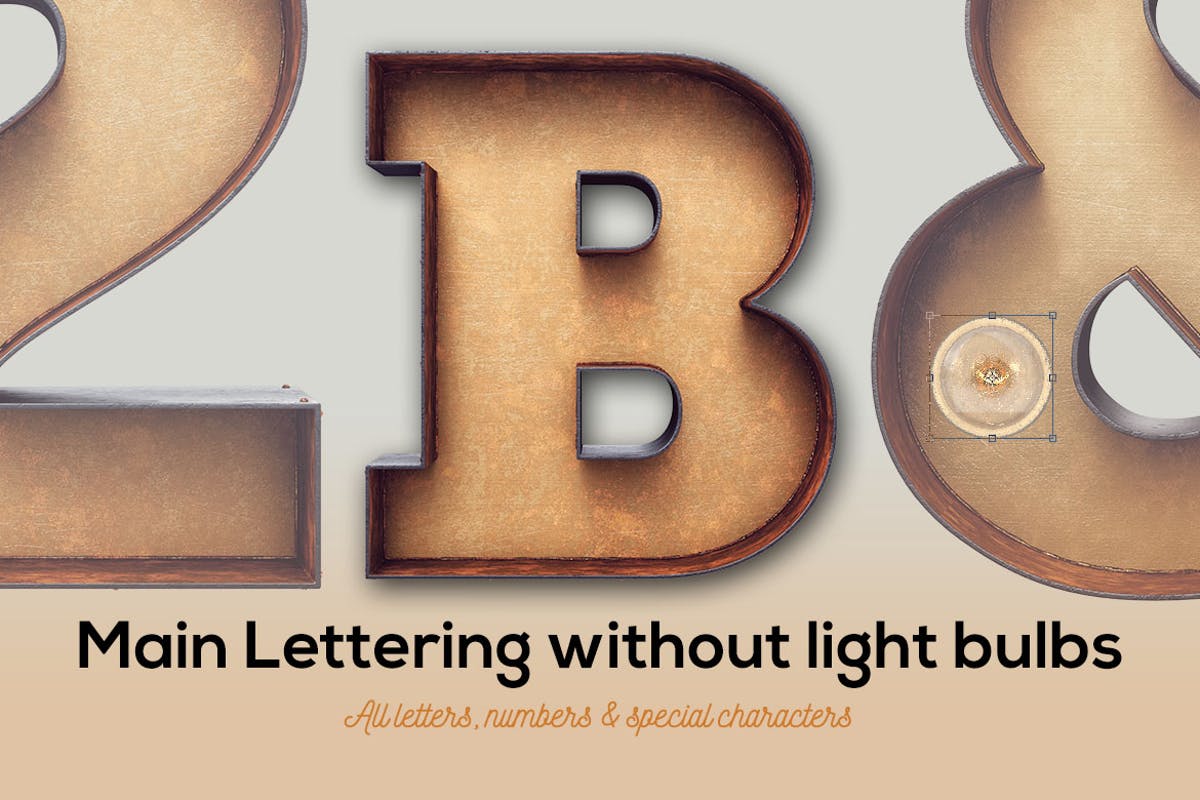 大帐篷灯泡装饰金属字体场景模板2 Marquee Light Bulbs Front 2 – Font Without Bulbs