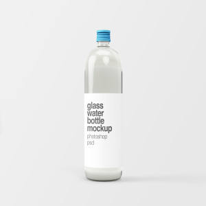 饮用水玻璃瓶外观设计图样机模板 Glass Water Bottle Mockup