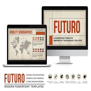 复古建筑风格PPT幻灯片模板 Futuro Bauhaus Powerpoint Templates