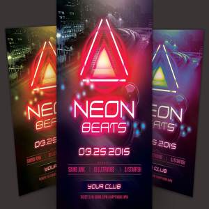 夜总会活动海报传单模板 Neon Beats Flyer Template