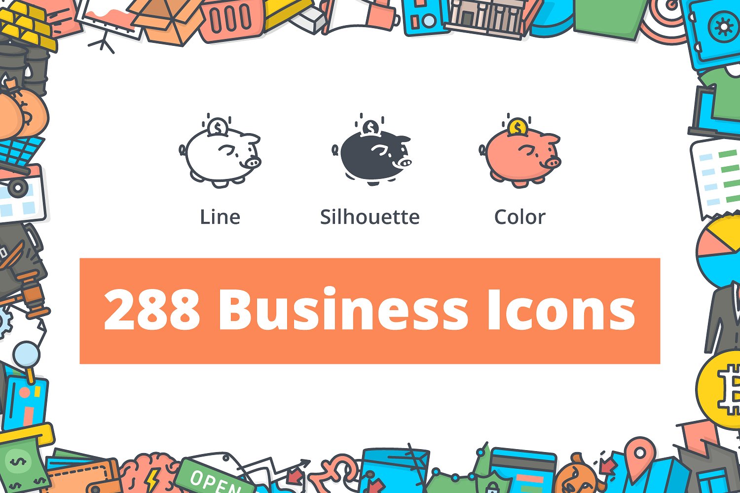 288枚企业主题图标 288 Business Icons（三种风格）