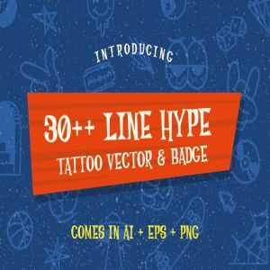 30+线条艺术纹身图案&徽章矢量图形素材 30++ Line Hype Tattoo Vector & Badge