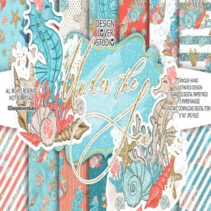 海洋生物水彩背景图案设计素材 Under the Sea digital paper pack