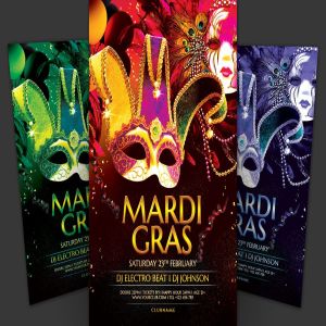 狂欢节/化妆舞会传单PSD设计模板 Mardi Gras Flyer