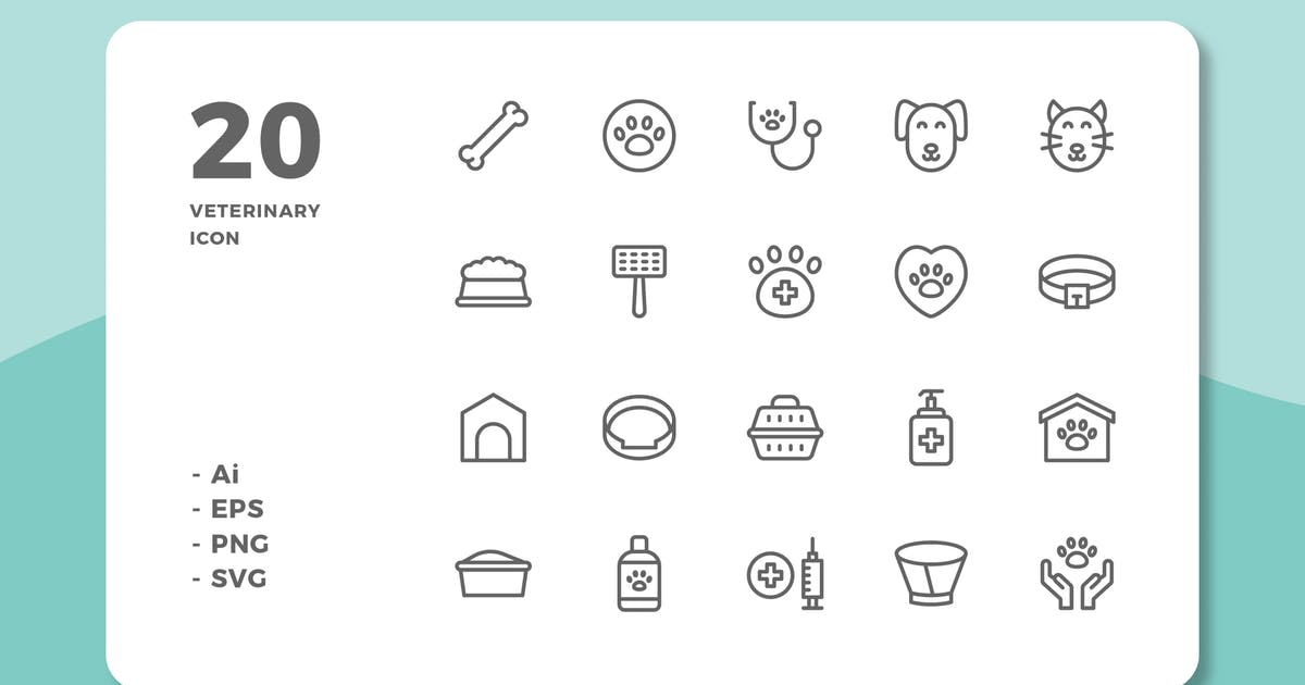 20枚兽医&宠物主题线条图标