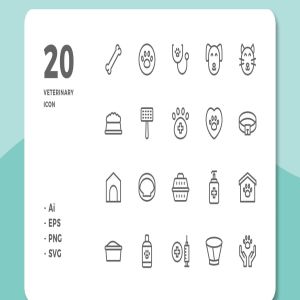 20枚兽医&宠物主题线条图标
