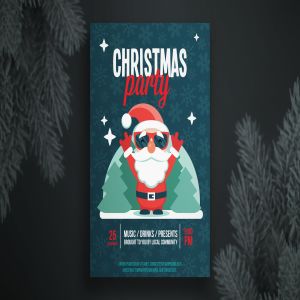 戴墨镜的圣诞老人圣诞节派对海报设计模板 Christmas party flyer template