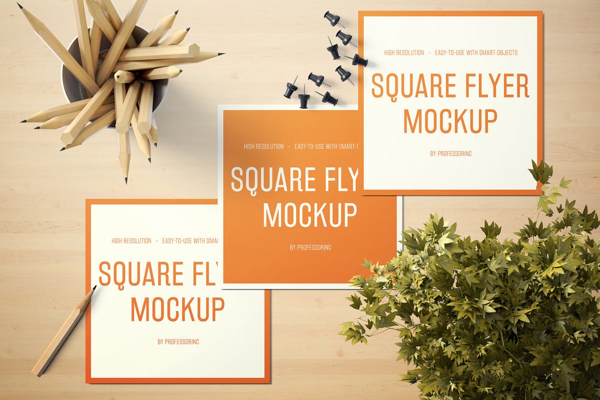 逼真的方形传单样机套装V1 Square Flyer Mockup – Set 1