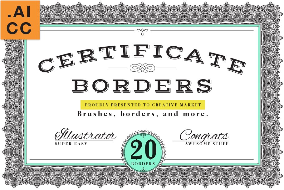 授权证书认证证书装饰花边图案AI笔刷 Certificate Style Ornate Brushes