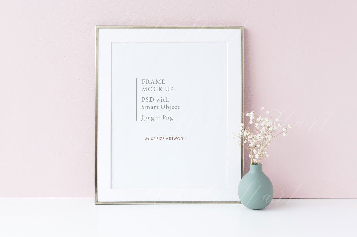 银色边框画框相框样机模板 Gold 8×10″ frame mock up