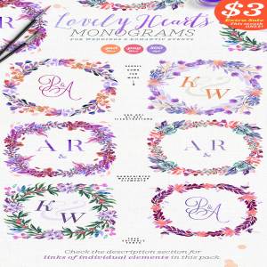 6款精致手绘紫罗兰色植物元素下载[psd,png]