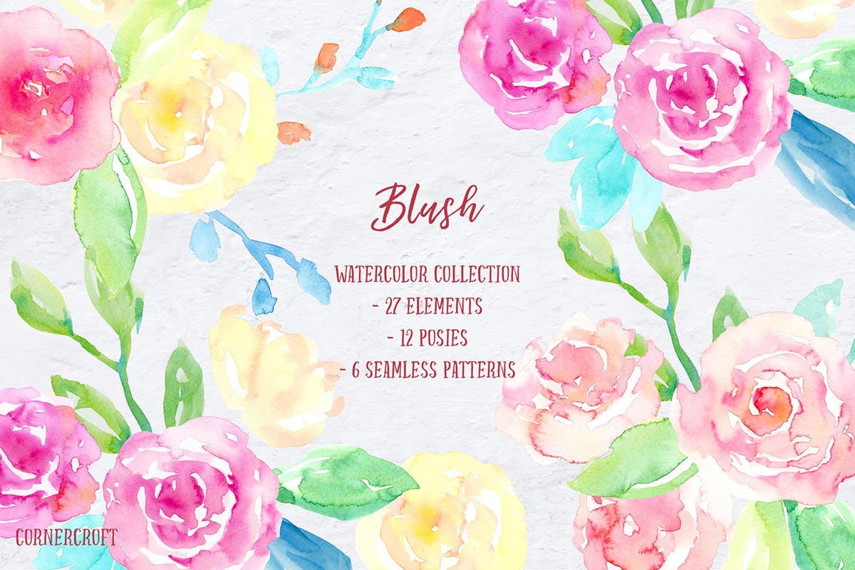 腮红水彩花卉插画合集 Watercolor Collection Blush