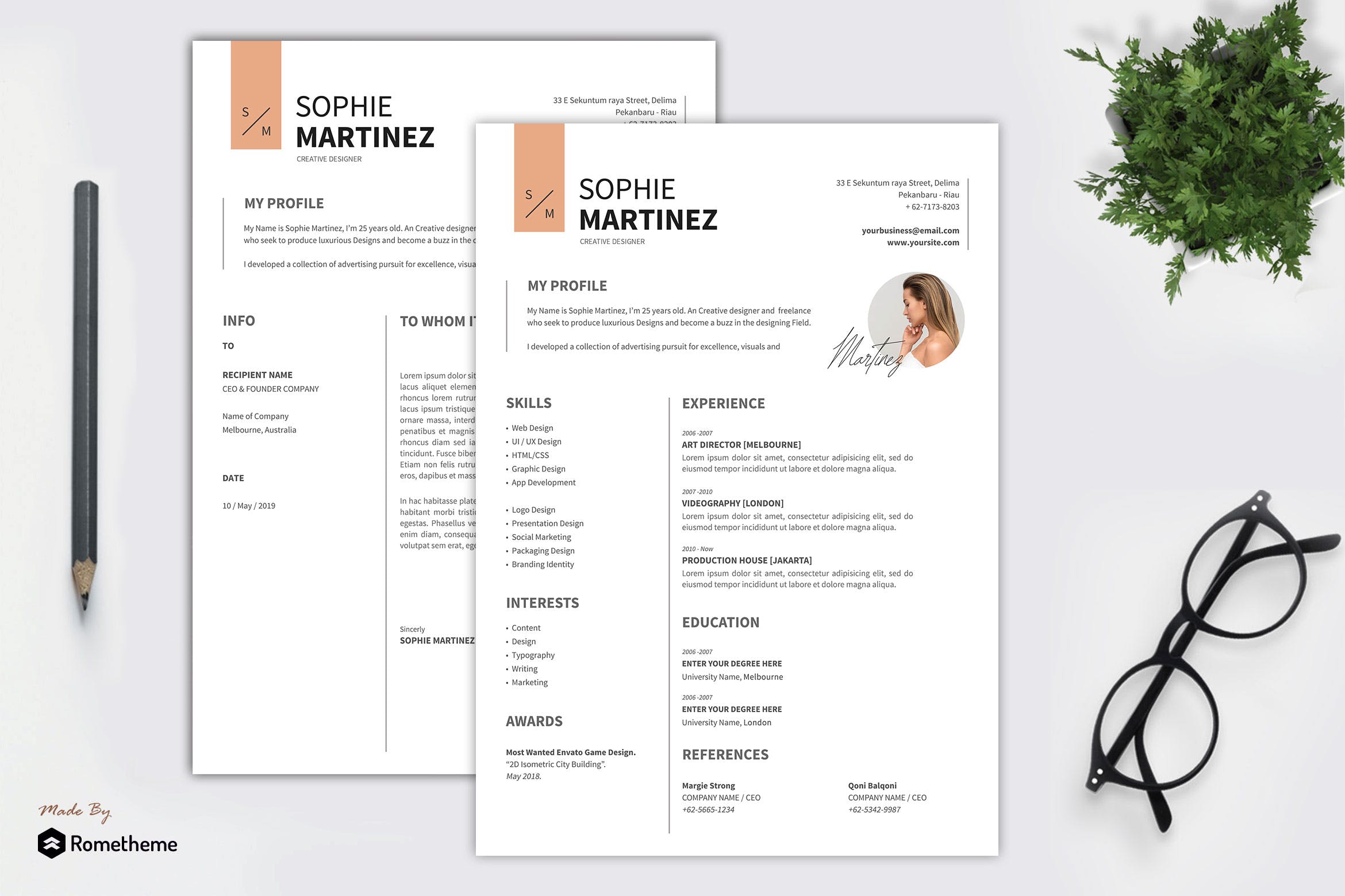 创意设计师/产品经理电子简历模板 Sophie Martinez – Resume Template YR