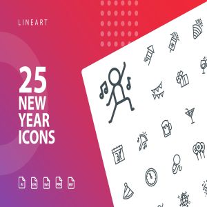 25枚新年主题矢量线性图标 New Year Lineart  Icons
