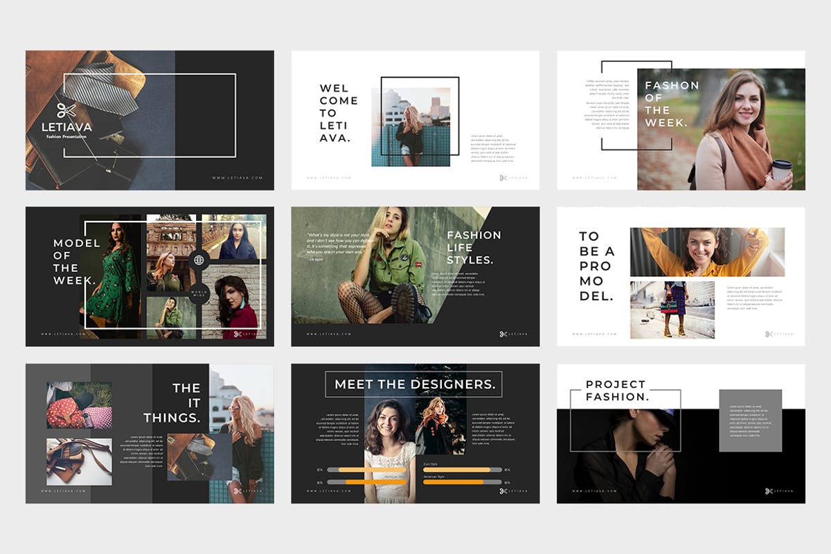 时尚品牌宣传推广PPT设计模板素材 Letiava : Fashion Powerpoint Presentation