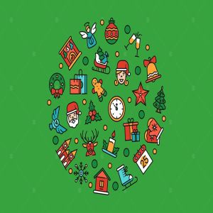 圣诞节符号图标组合圆形矢量设计素材 Christmas symbols – linear illustration插图2