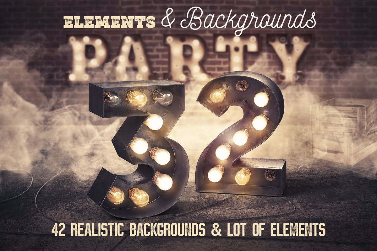 大帐篷灯泡装饰金属字体场景模板17 Marquee Light Bulbs Chaos 17 – Shapes & Backgrouds