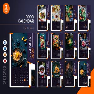 餐厅日历定制设计2020年日历表设计模板 Food Restaurant 2020 Calendar – AI, DOC, PSD