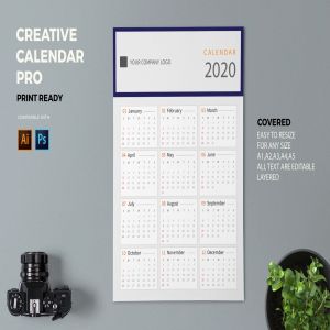 简约设计2020日历表年历设计模板 Creative Calendar Pro 2020插图1