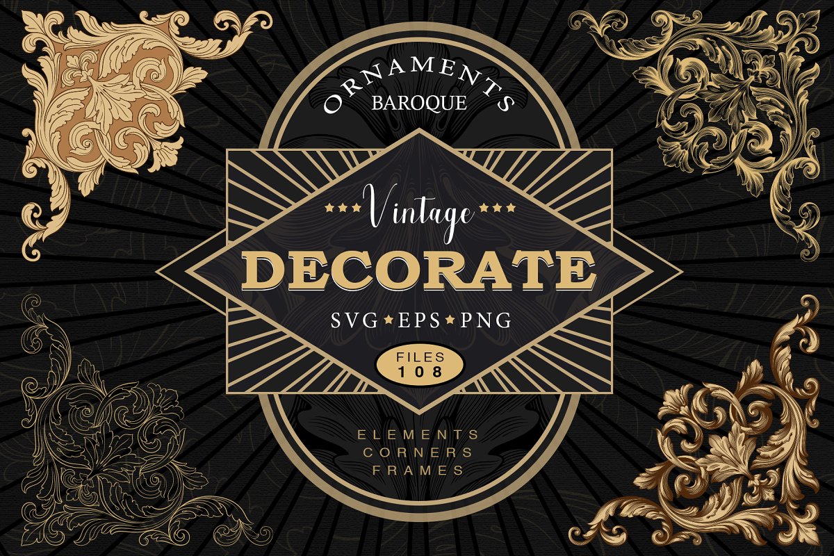 华丽复古风格页面装饰插画套装