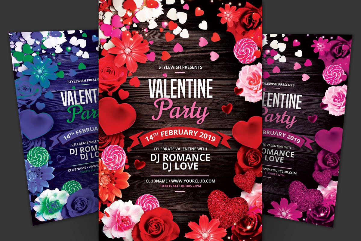 情人节主题活动派对海报设计模板 Valentine Party Flyer