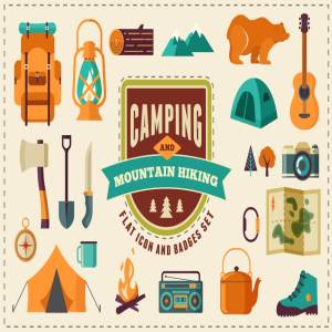 露营和徒步扁平风格矢量图标图形集 Camping & Hiking flat icon set