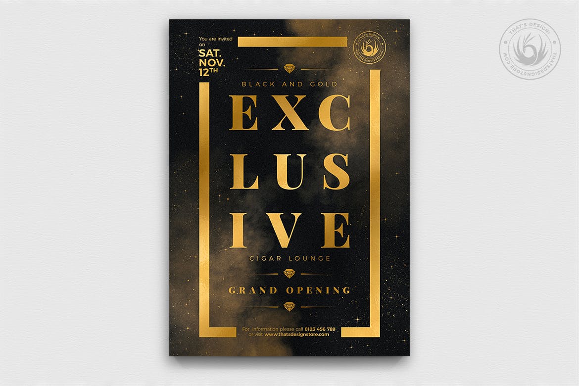 黑金配色奢华海报传单设计模板v14 Black and Gold Flyer Template V14