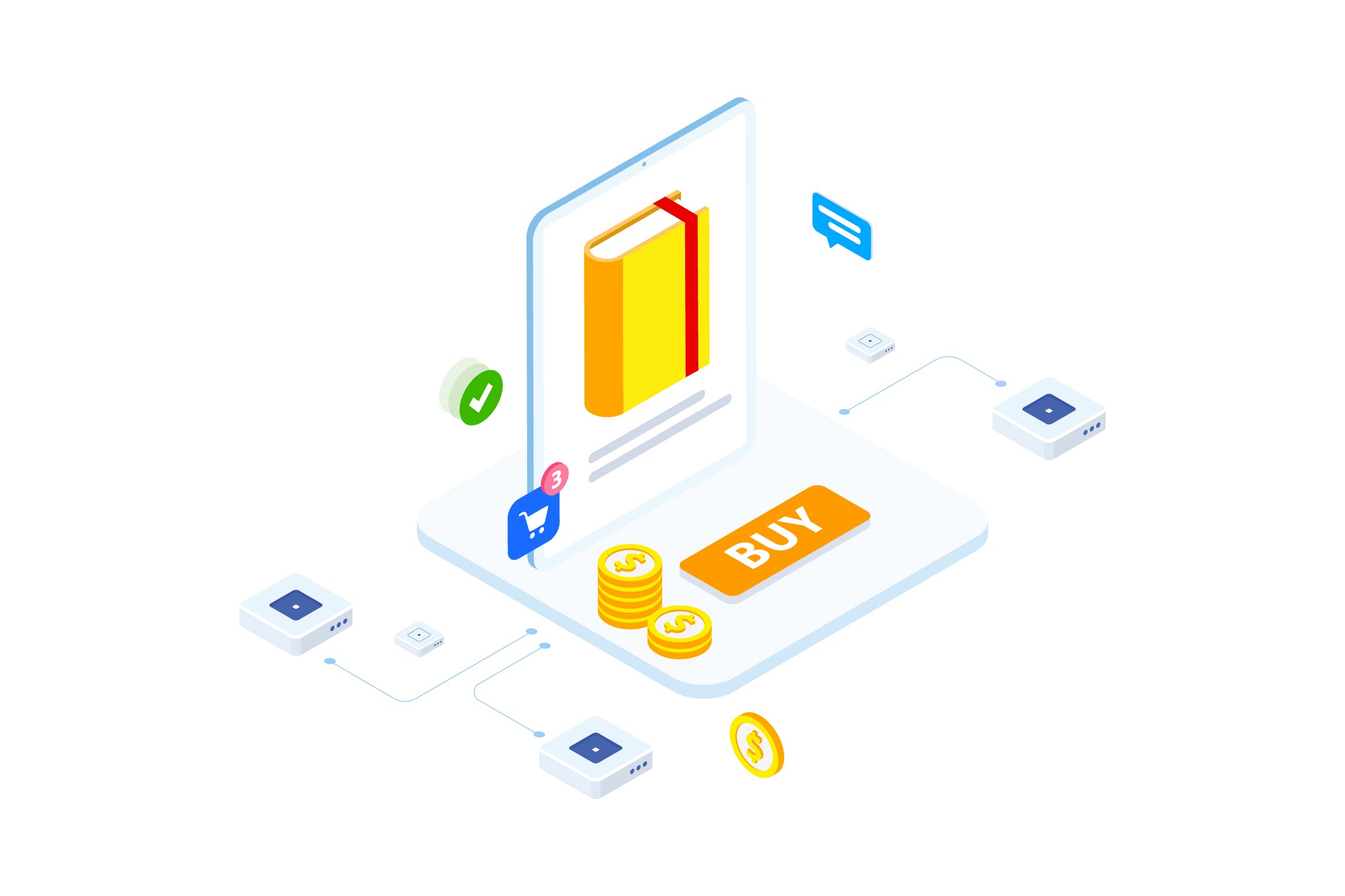 区块链电商主题等距矢量概念插画v4 E-commerce on Blockchain Isometric 4 – FV