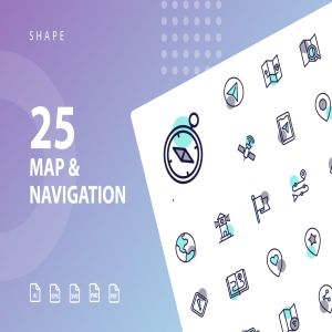 25枚地图导航主题矢量阴影图标 Map & Navigation Shape