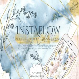 优雅风格水彩元素合集 Instaflow Watercolors & Template