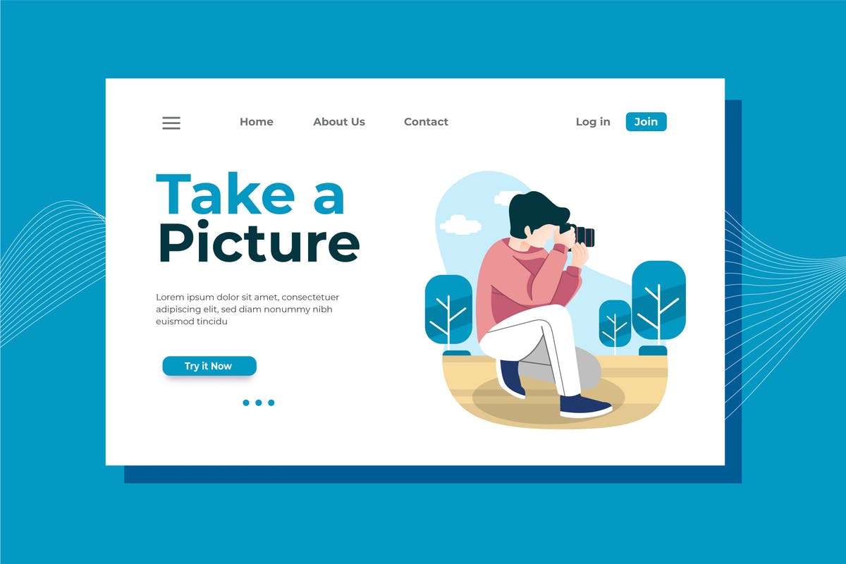 专业摄影师插画网站着陆页设计模板 Take a Picture Landing Page Illustration