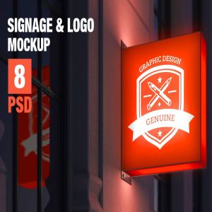 标牌和徽标设计PSD样机 Signage & Logo Mock-up